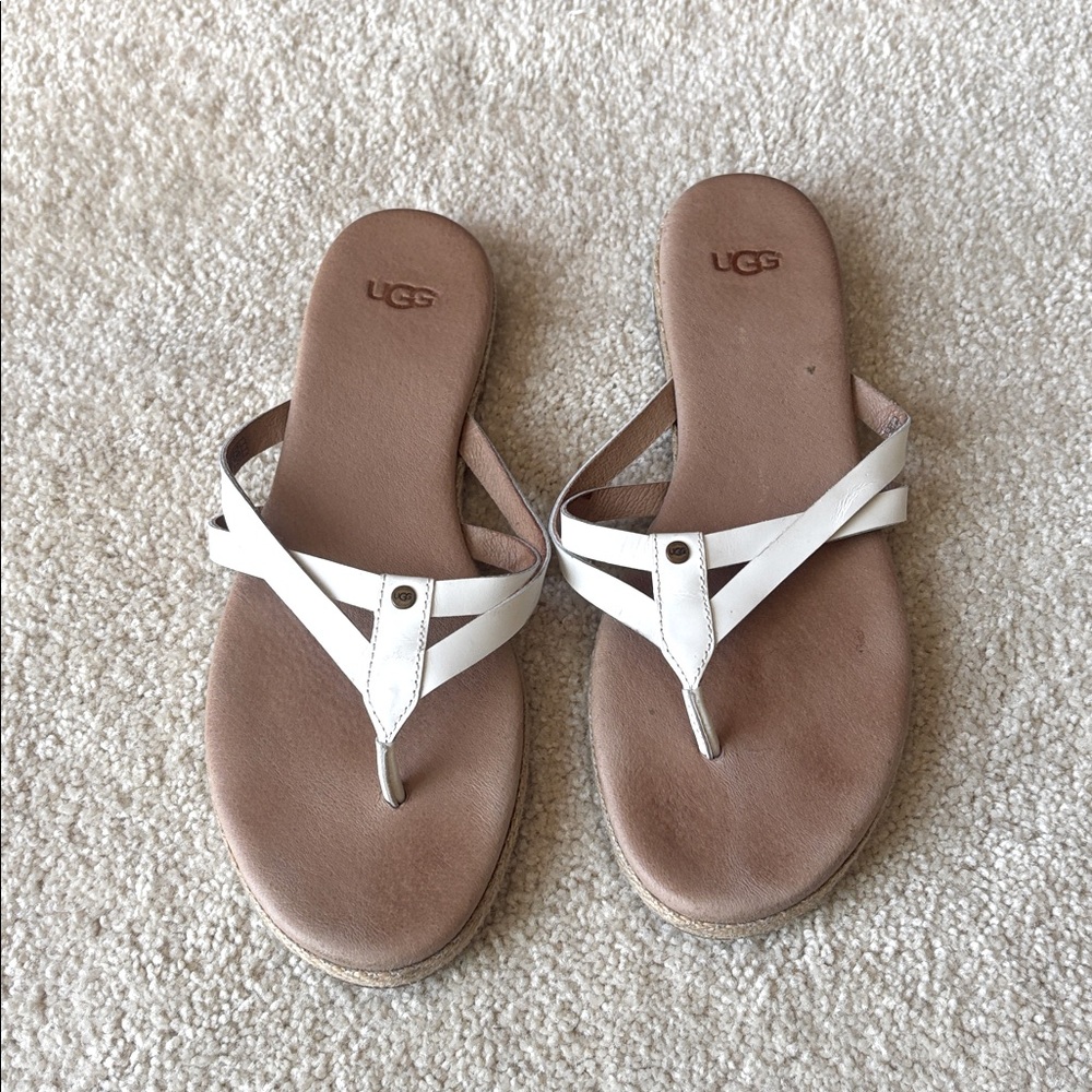 Ugg’s White And Tan Leather sandals size 7